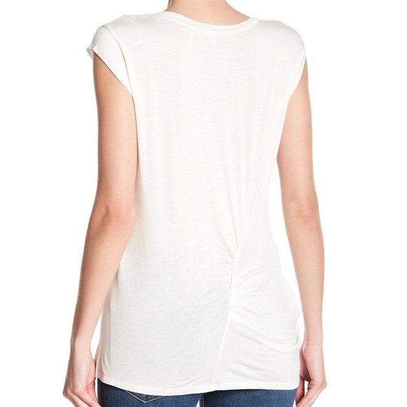 H by Bordeaux off white ivory cap sleeve ruched short sleeve tee extra large - Picture 2 of 12